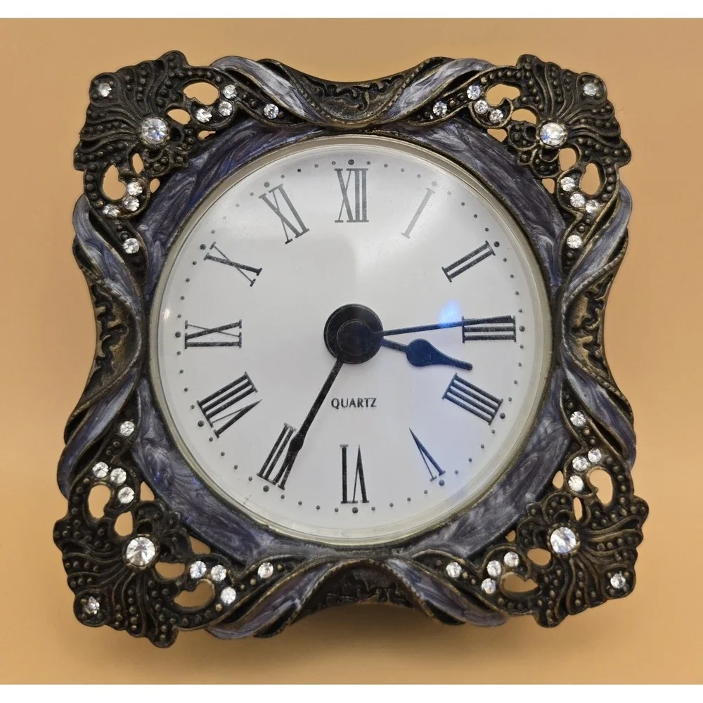Vintage Desk Clock, Metal, Quartz 19oo
